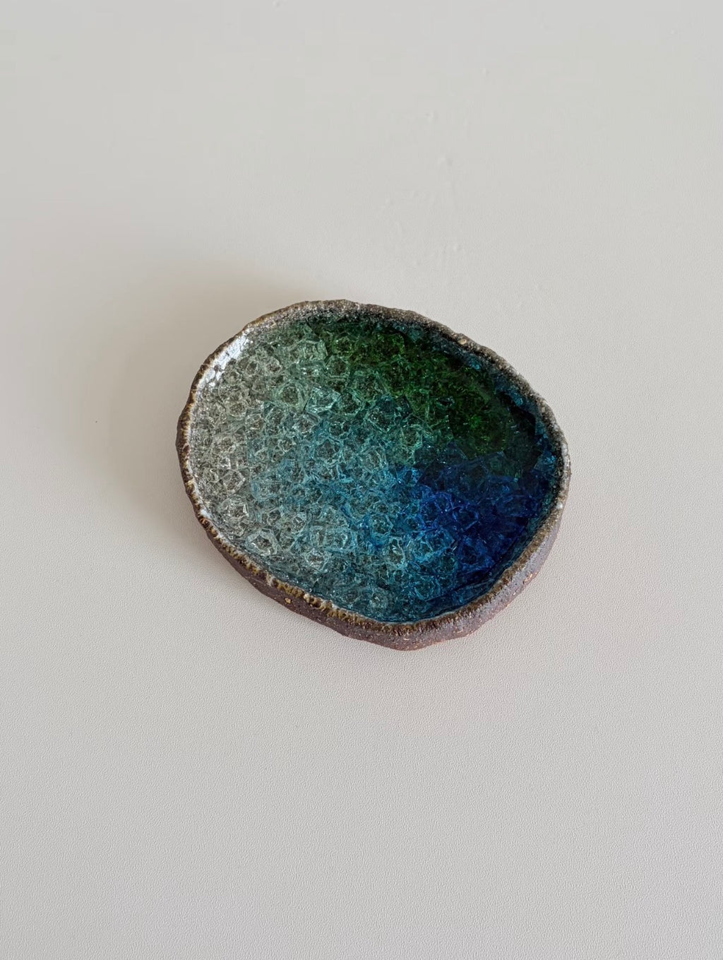 Vintage Aqua Crystalline Glazed Coarse Clay Dish