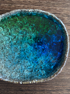Vintage Aqua Crystalline Glazed Coarse Clay Dish